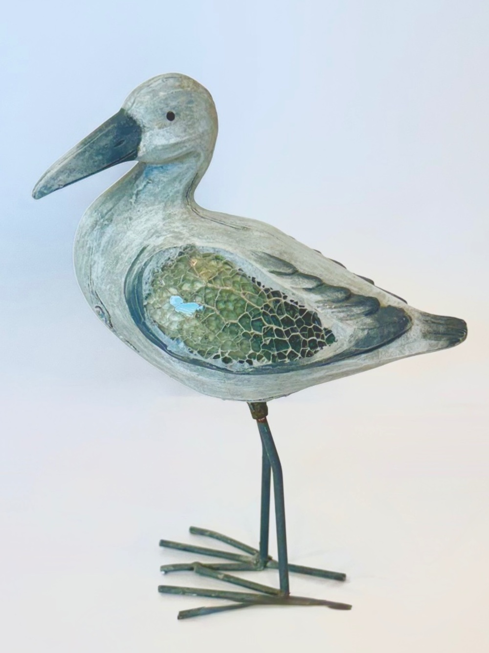 Coastal Beach Decor Seagull Sculpture, Cut Glass Mosaic Wings, H= 8.5"